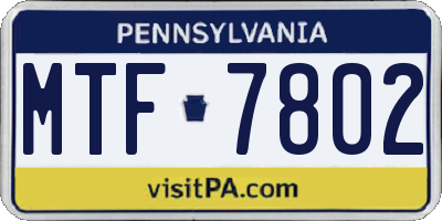 PA license plate MTF7802