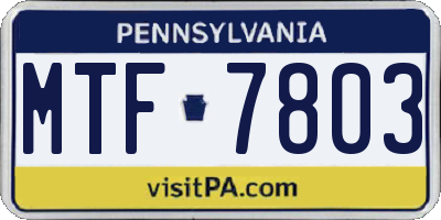 PA license plate MTF7803