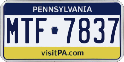PA license plate MTF7837