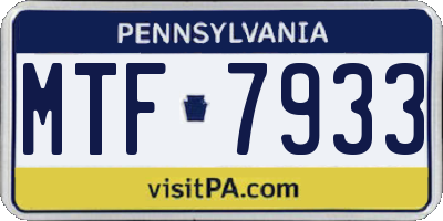 PA license plate MTF7933