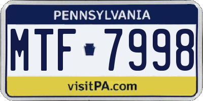 PA license plate MTF7998