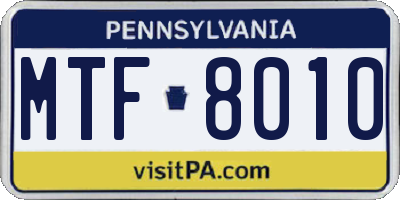 PA license plate MTF8010