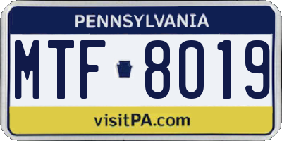 PA license plate MTF8019