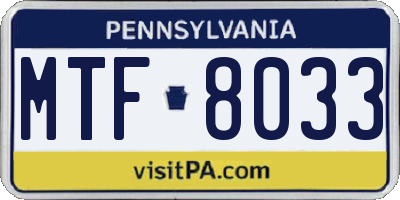 PA license plate MTF8033
