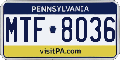PA license plate MTF8036