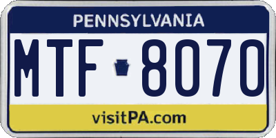 PA license plate MTF8070