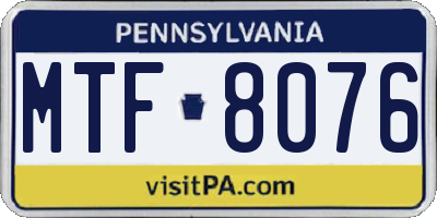 PA license plate MTF8076