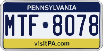 PA license plate MTF8078