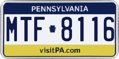 PA license plate MTF8116