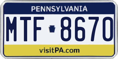 PA license plate MTF8670