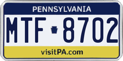 PA license plate MTF8702