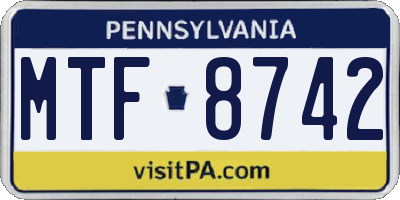PA license plate MTF8742