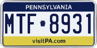 PA license plate MTF8931