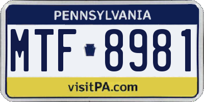 PA license plate MTF8981