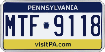 PA license plate MTF9118
