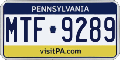 PA license plate MTF9289