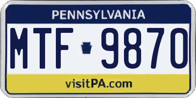 PA license plate MTF9870