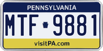 PA license plate MTF9881