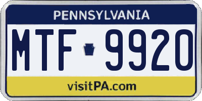 PA license plate MTF9920