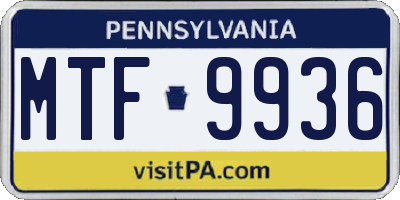 PA license plate MTF9936