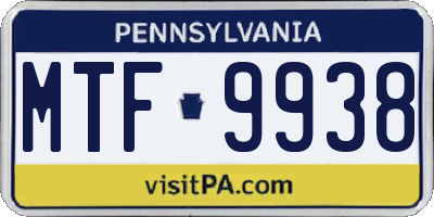 PA license plate MTF9938
