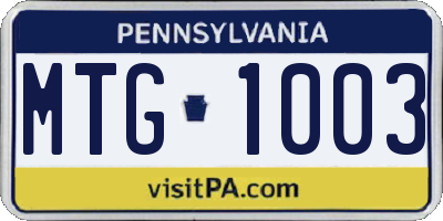 PA license plate MTG1003