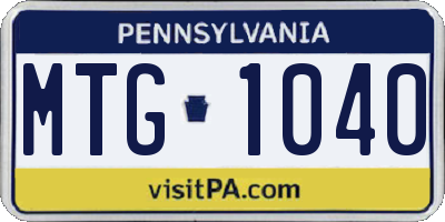 PA license plate MTG1040