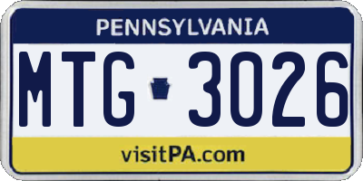 PA license plate MTG3026