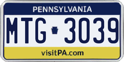 PA license plate MTG3039