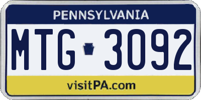 PA license plate MTG3092