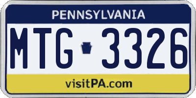 PA license plate MTG3326