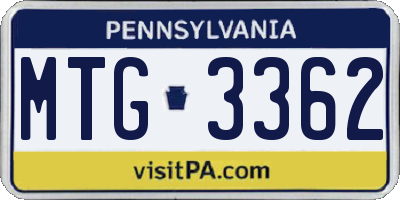 PA license plate MTG3362