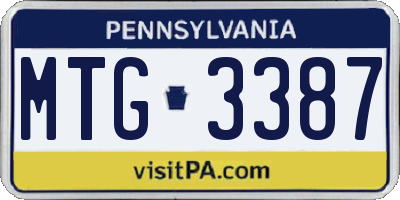 PA license plate MTG3387