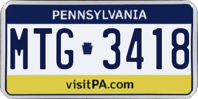 PA license plate MTG3418