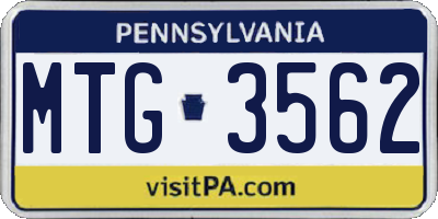 PA license plate MTG3562
