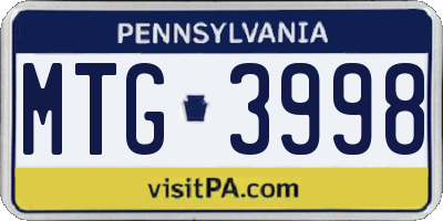 PA license plate MTG3998