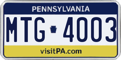 PA license plate MTG4003