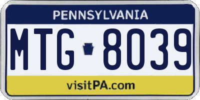 PA license plate MTG8039
