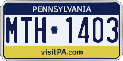 PA license plate MTH1403