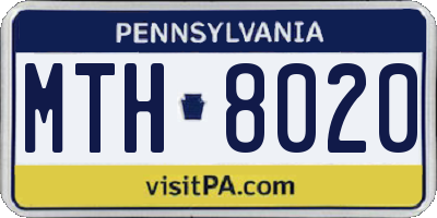 PA license plate MTH8020