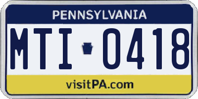 PA license plate MTI0418
