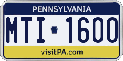 PA license plate MTI1600