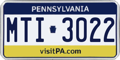 PA license plate MTI3022