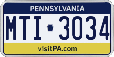 PA license plate MTI3034