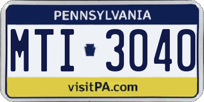 PA license plate MTI3040