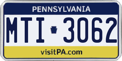PA license plate MTI3062