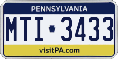 PA license plate MTI3433