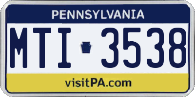 PA license plate MTI3538