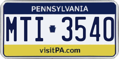 PA license plate MTI3540