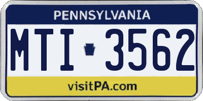PA license plate MTI3562